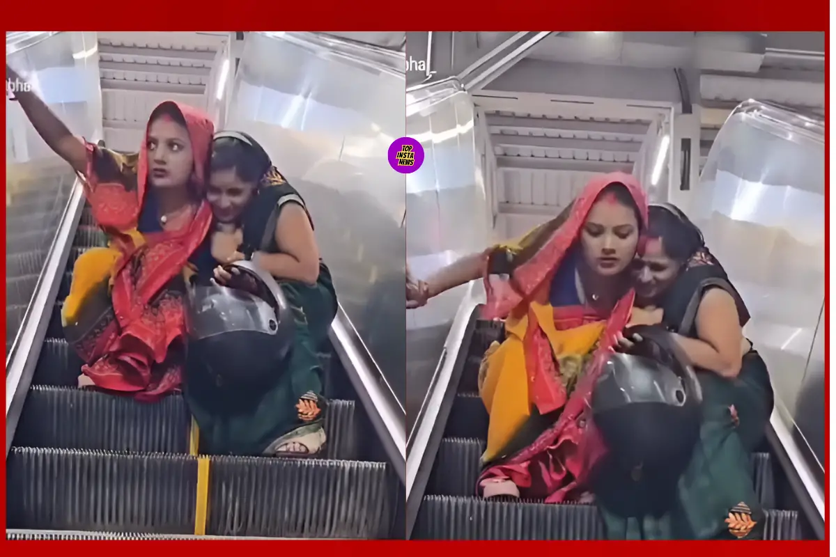 women coming down the escalator video